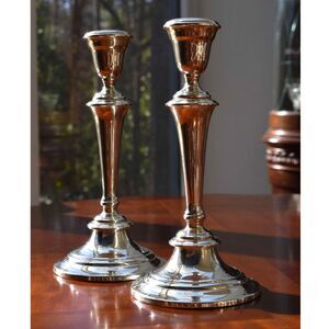 Pair of Vintage Gorham YC3030 Silverplate Candlesticks Weighted Colonial - 10"